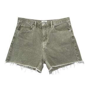 Frame Le Super High Denim Shorts‎ Women's Size 31 Moss Green Raw Cut Summer